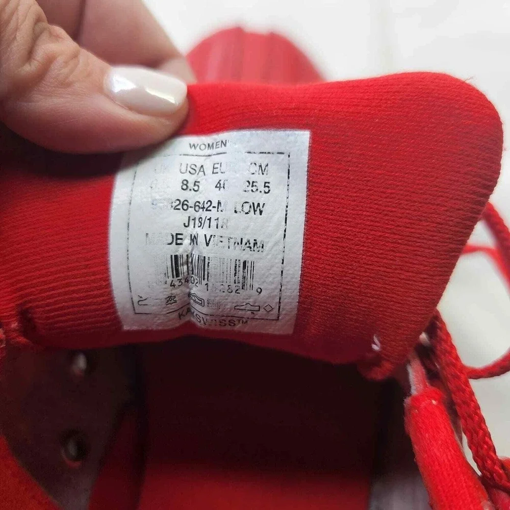 K-Swiss Classic VN Red Leather Sneakers Womens Size 8.5 Low Top Shoes 95226-642